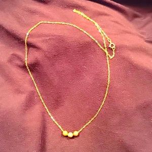 16" gold necklace with three beads, rose gold, gold, gray. Dainty and sweet